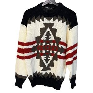 VTG Expressions International Southwest Knit Sweater Black Multi Medium Western